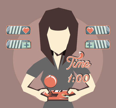 retro videogames design with avatar woman playing videogames over background, colorful design. vector illustrationのイラスト素材