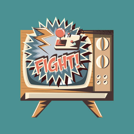 retro videogames design with retro television icon and joystick over blue background, colorful design. vector illustrationのイラスト素材