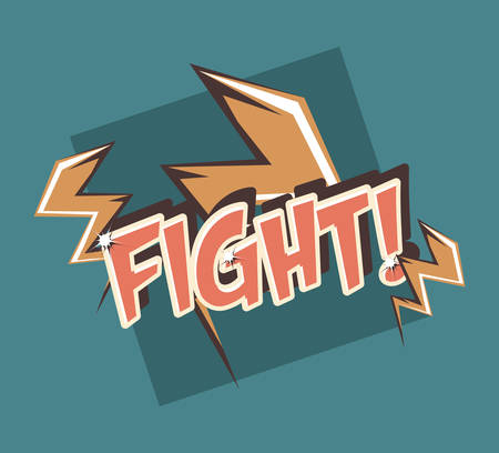 retro videogame design with fight word and lightnings over blue background, colorful design. vector illustrationのイラスト素材