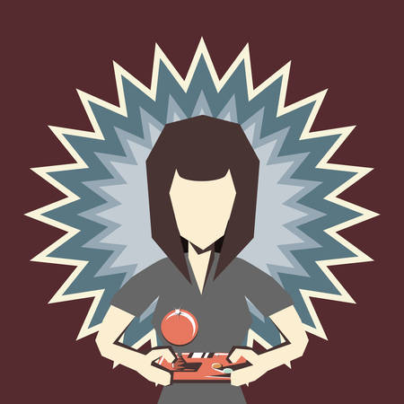 retro videogames design with avatar woman playing videogames over background, colorful design. vector illustrationのイラスト素材
