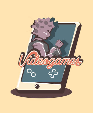 retro videogames design with portable device with monster character over yellow background, colorful design. vector illustrationのイラスト素材