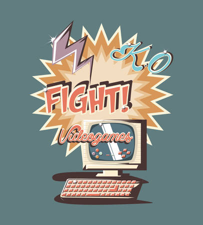retro videogames design with retro computer and related icons over blue background, colorful design. vector illustrationのイラスト素材