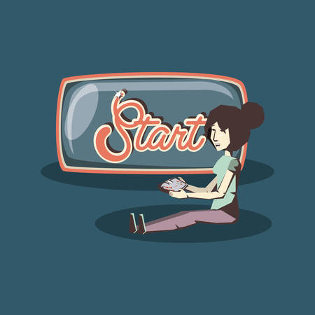 retro videogames design with avatar woman playing videogames over background, colorful design. vector illustrationのイラスト素材
