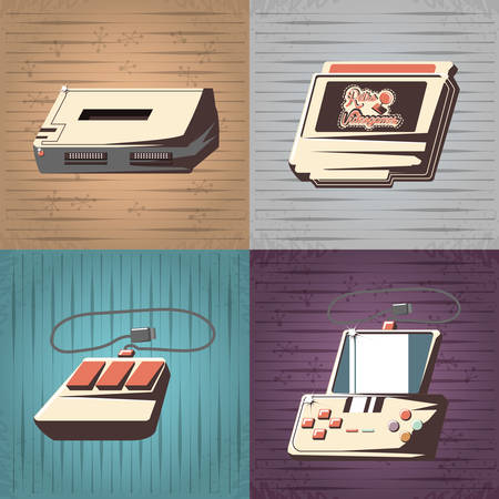 icon set of retro videogames related icons over colorful squares, colorful design. vector illustrationのイラスト素材