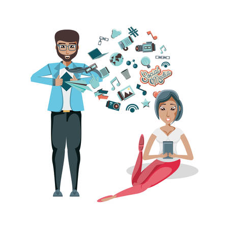 community people with social media icons vector illustration designのイラスト素材
