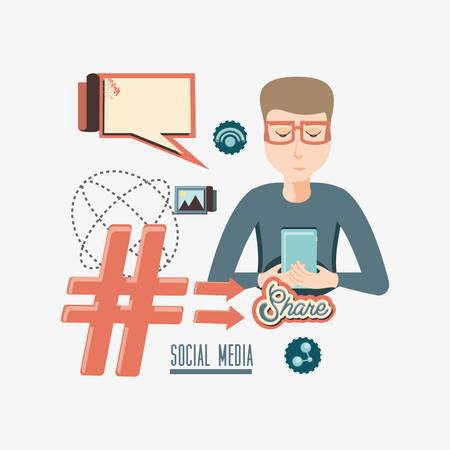 man with smartphone social media icons vector illustration designのイラスト素材