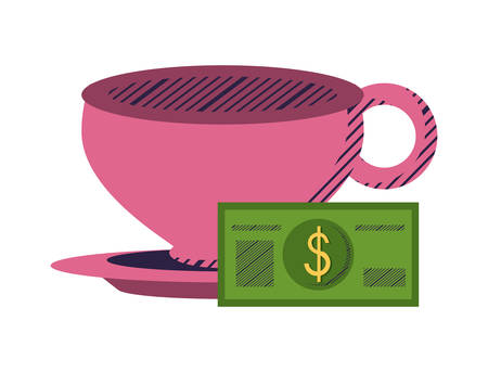 coffee mug and money bill over white background, vector illustrationのイラスト素材