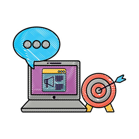 laptop computer with target and speech bubble over white background, vector illustrationのイラスト素材