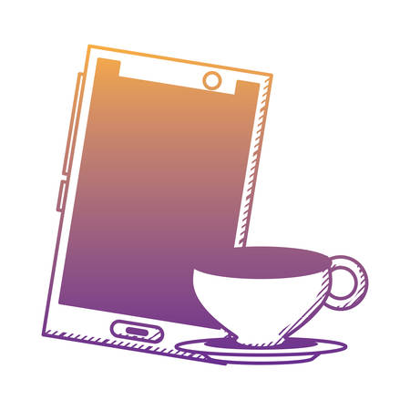 smartphone and coffee mug  over white background, vector illustrationのイラスト素材
