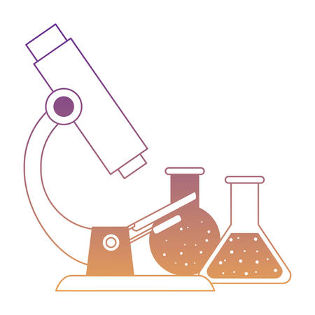 microscope and chemical flasks over white background, vector illustrationのイラスト素材