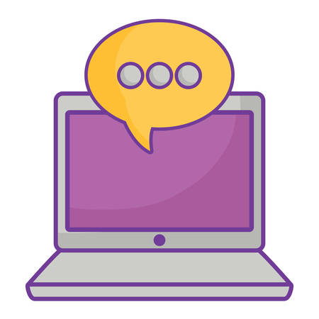 laptop computer and speech bubble over white background, vector illustrationのイラスト素材