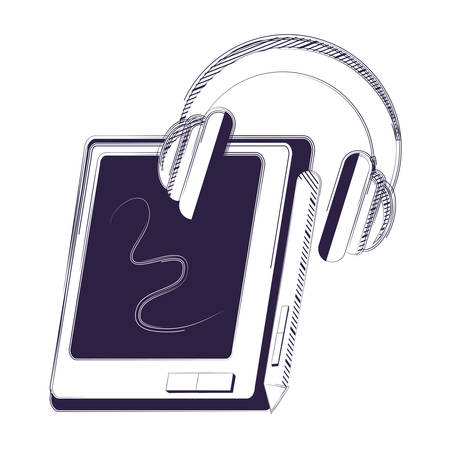 headphones and tablet device icon over white background, vector illustrationのイラスト素材