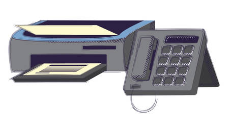 office phone and printer machine icon over white background, vector illustration