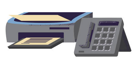 office phone and printer machine icon over white background, vector illustrationのイラスト素材