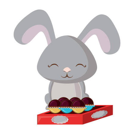 happy easter design with  cute bunny and chocolates box over white background, vector illustrationのイラスト素材