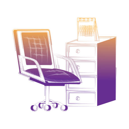 file cabinet and desk chair over white background, vector illustrationのイラスト素材