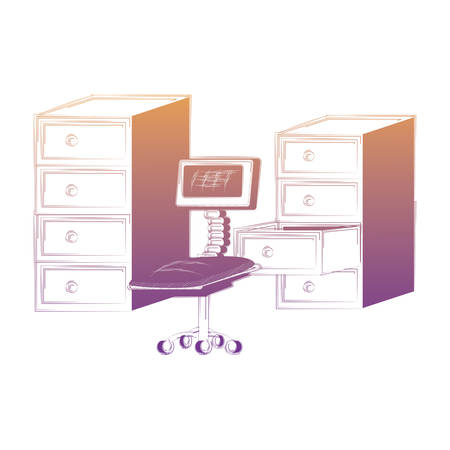 file cabinets and desk chair over white background, vector illustrationのイラスト素材