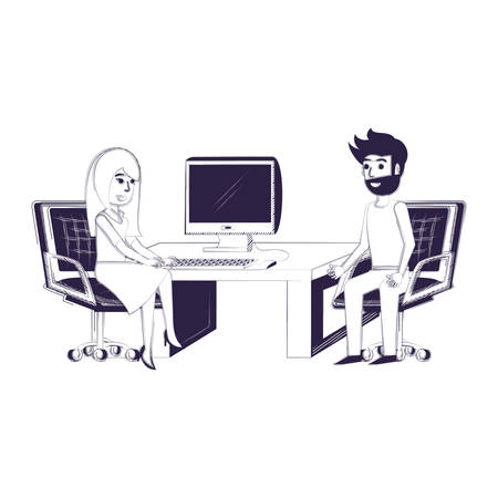 cartoon designer man and woman at the office over white background, vector illustrationのイラスト素材