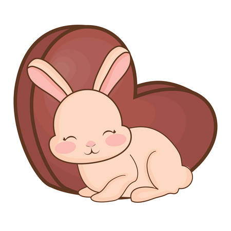 cute rabbit and chocolate heart over white background, vector illustrationのイラスト素材