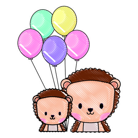 cute porcupines and balloons over white background, vector illustrationのイラスト素材