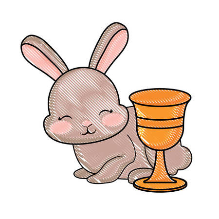 cute rabbit and holy grail over white background, vector illustrationのイラスト素材