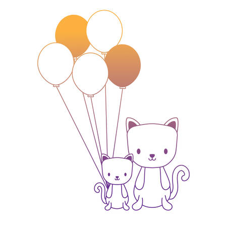 cute cats and balloons over white background, vector illustrationのイラスト素材