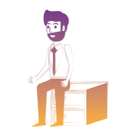 cartoon businessman sitting on drawers over white background, vector illustrationのイラスト素材