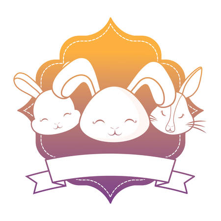 decorative arabic frame with cute rabbits over white background, vector illustrationのイラスト素材