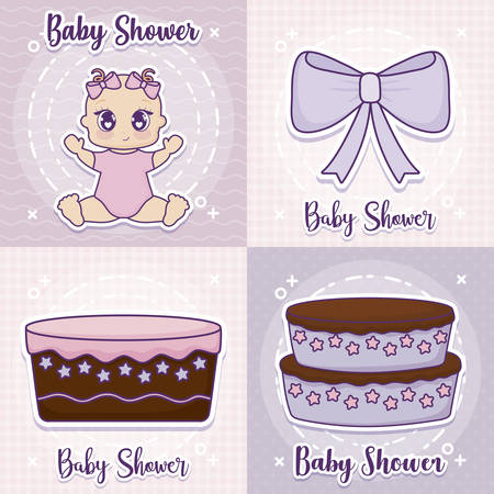 baby shower icon set design over colorful squares background, vector illustrationのイラスト素材