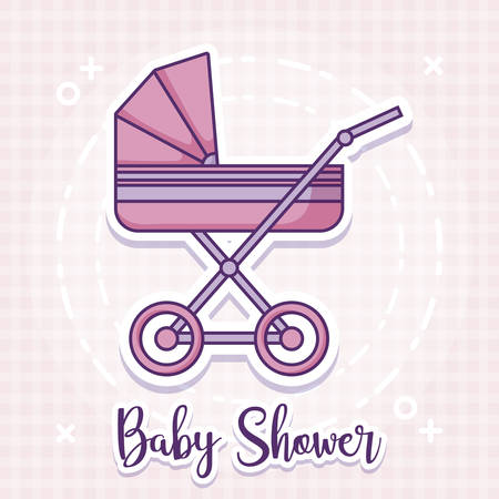 baby shower design with baby cart icon over pink background, vector illustrationのイラスト素材