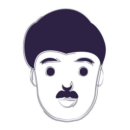cartoon man with mustache over white background, vector illustratioのイラスト素材