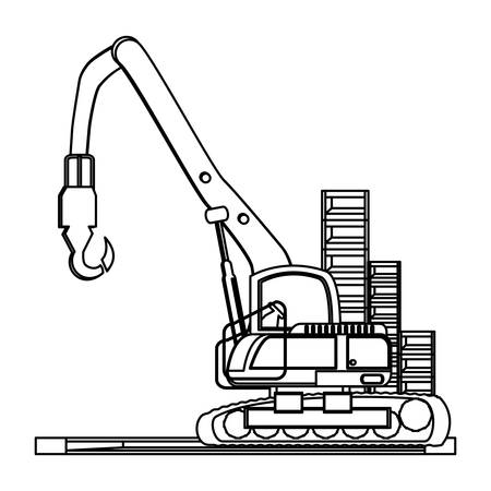 crane truck and stack of bricks  over white background, vector illustrationのイラスト素材