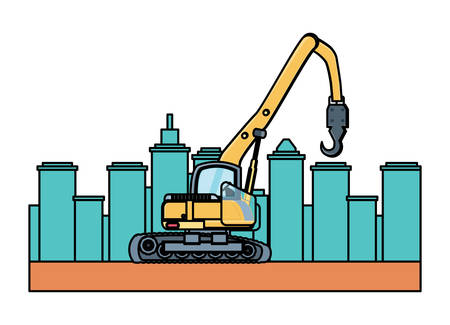 crane truck over city buildings and  white background, vector illustrationのイラスト素材