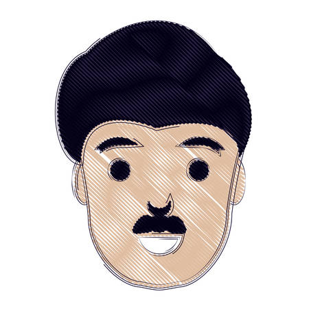 cartoon man with mustache over white background, vector illustratioのイラスト素材