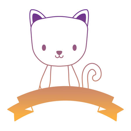 decorative ribbon and cute cat icon over white background, vector illustrationのイラスト素材