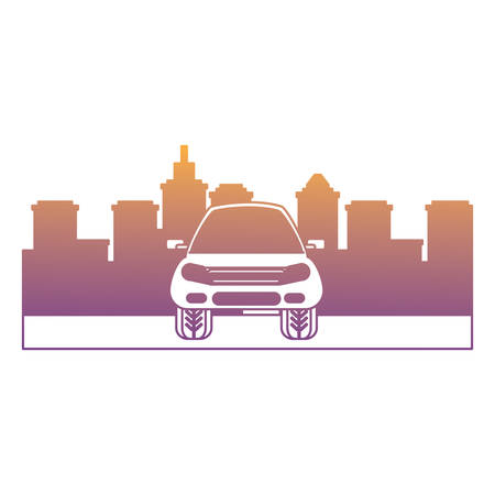 car icon over city buildings and white background, vector illustrationのイラスト素材