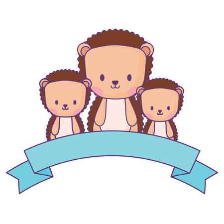 decorative ribbon and cute porcupines over white background, vector illustrationのイラスト素材