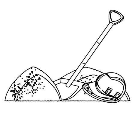 sand piles and shovel over white background, vector illustrationのイラスト素材