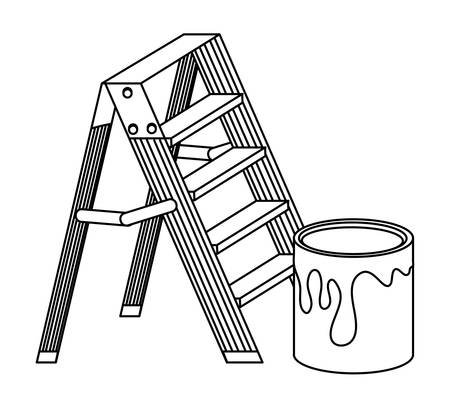 paint can and ladder over white background, vector illustrationのイラスト素材