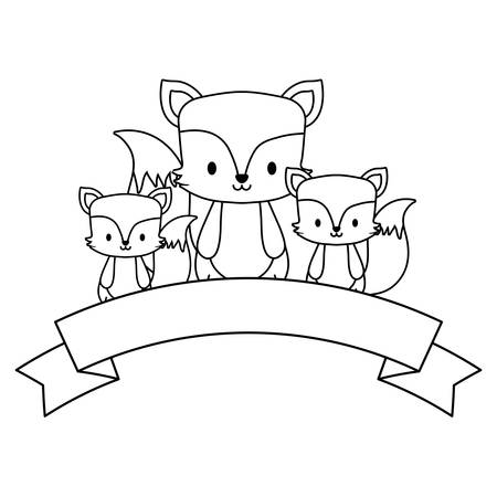decorative ribbon and cute foxes  over white background, vector illustrationのイラスト素材