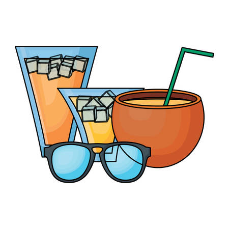 coconut cocktail and sunglasses over white background, vector illustrationのイラスト素材