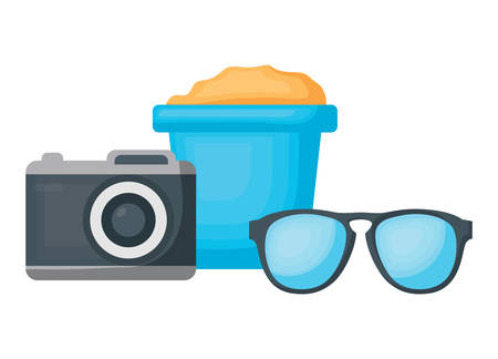 summer vacations design with photographic camera and sunglasses over white background, vector illustrationのイラスト素材