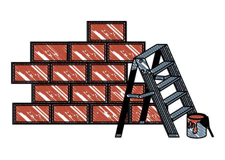 brick wall and ladder over white background, vector illustrationのイラスト素材