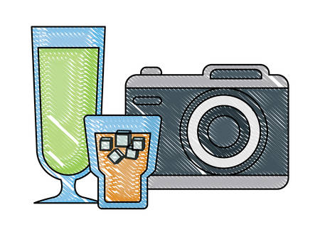 summer vacations design with photographic camera and cocktails drinks over white background, vector illustrationのイラスト素材
