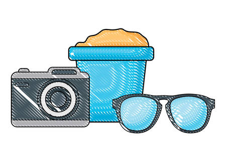 summer vacations design with photographic camera and sunglasses over white background, vector illustrationのイラスト素材
