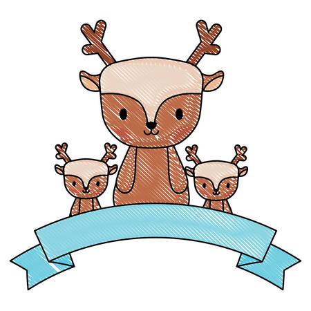 cute deers and decorative ribbon over white background, vector illustrationのイラスト素材