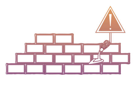 bricks wall and warning sign over white background, vector illustrationのイラスト素材