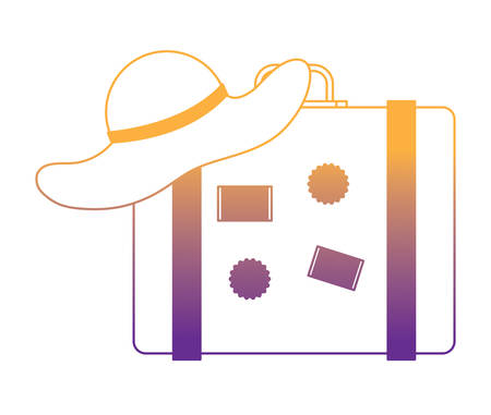 travel suitcase and beach hat over white background, vector illustrationのイラスト素材