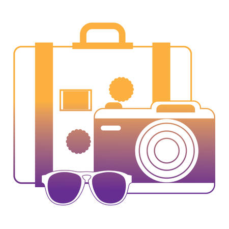 summer vacations design with photographic camera with sunglasses and travel suitcase over white background, vector illustrationのイラスト素材