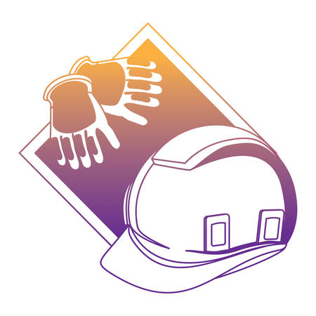 construction safety helmet and gloves over white background, vector illustrationのイラスト素材